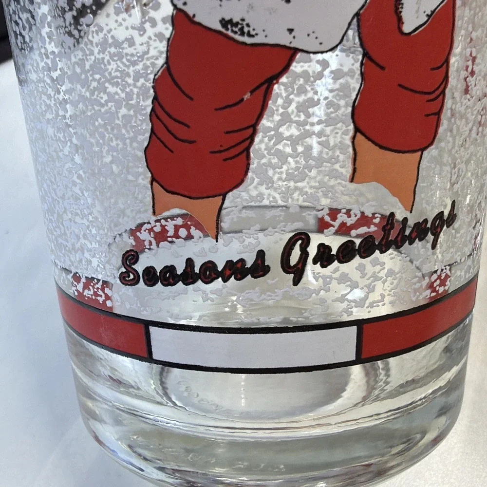 Vintage Firna Drinking Christmas Glass Tumbler Santa Sleigh Reindeers-Set Of 3